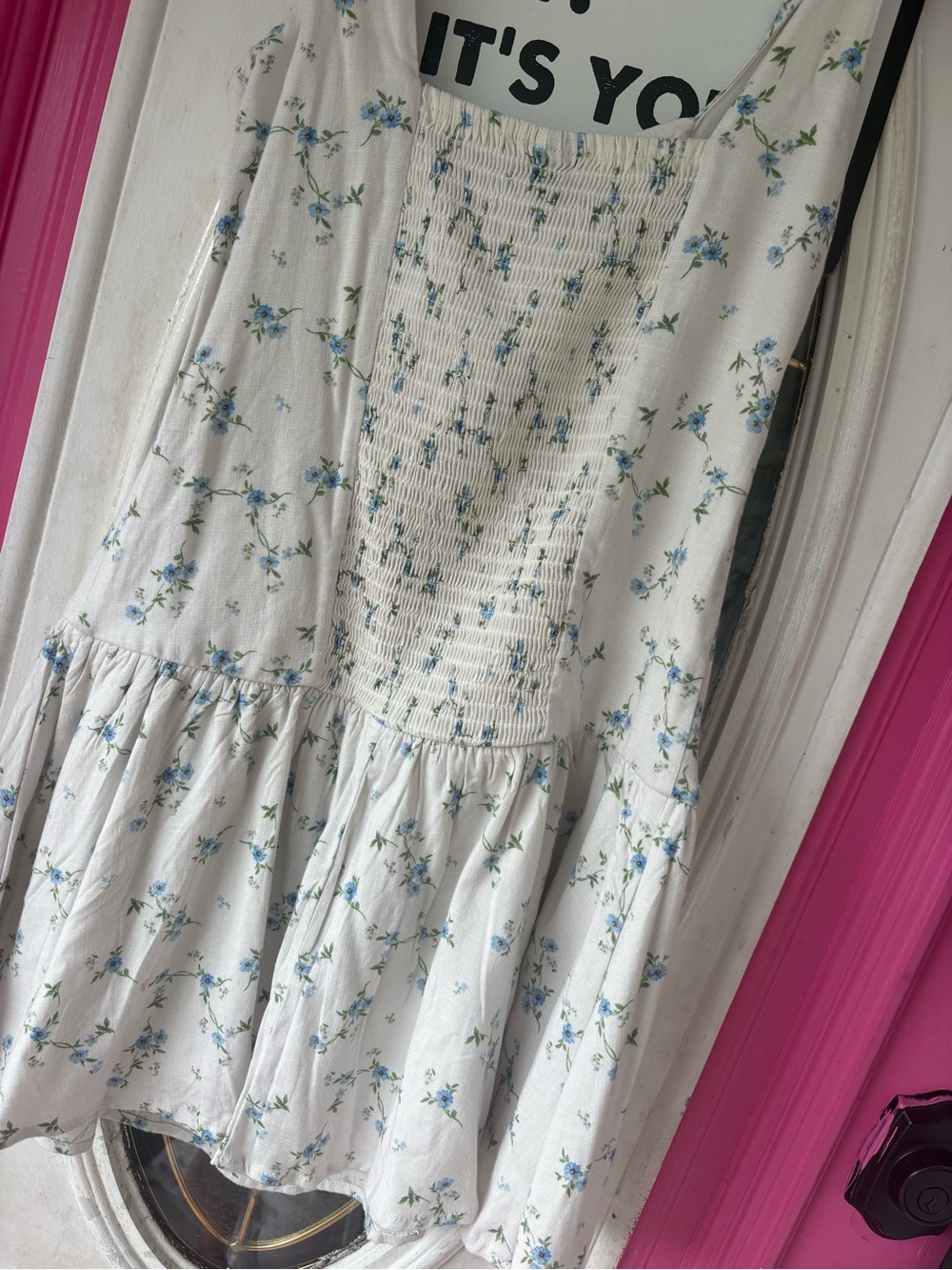 wild fable Cream Floral Mini Dress with Blue Print - Picture 8 of 9
